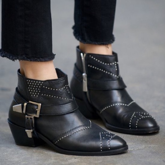 Anine Bing Shoes - Anine Bing Bianca Leather Buckle Gunmetal Booties